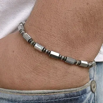 Náramek Minimalistický korálkový náramek z minerálních kamenů | pánský náramek, korálkový doplněk - A-17