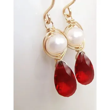 Náušnice Visací náušnice s korálkami a minerály | visací náušnice, luxusní šperk - Zlato ---A14