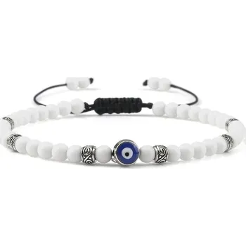 Náramek Náramek minerální 4 mm korálky | unisex náramek, ochranný náramek - Bílý porcelán-2