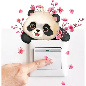 Samolepící dekorace Nástěnná samolepka panda a květiny | dekorace místnosti | samolepka okolo vypínačů