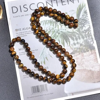 Náhrdelník Korálkový minerální náhrdelník | dlouhý náhrdelník - tygří oko