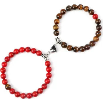 Náramek Partnerské náramky z přírodního kamene | magnetický náramek, náramek lásky - Červeno-tygří oko