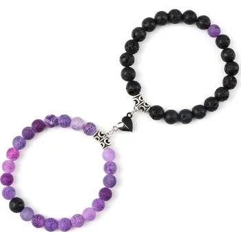 Náramek Partnerské náramky z přírodního kamene | magnetický náramek, náramek lásky - Purple-Lava