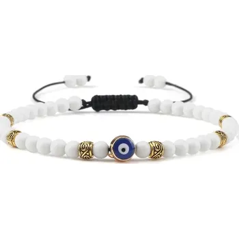 Náramek Náramek minerální 4 mm korálky | unisex náramek, ochranný náramek - Bílý porcelán