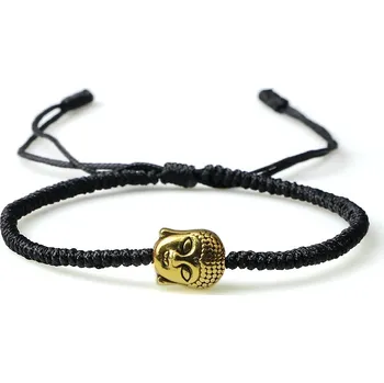 Náramek Provázkový náramek pro štěstí | ručně pletený náramek, ochranný náramek - g hlava černá
