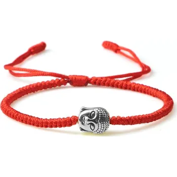 Náramek Provázkový náramek pro štěstí | ručně pletený náramek, ochranný náramek - s buddhou červenou