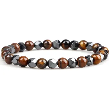Náramek Unisex náramek s korálky z hematitu | dámský korálkový náramek, náramek z hematitu - 6mm tygří oko E