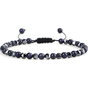 Náramek Unisex náramek s korálky z hematitu | dámský korálkový náramek, náramek z hematitu - Modrý pískovec 4 mm
