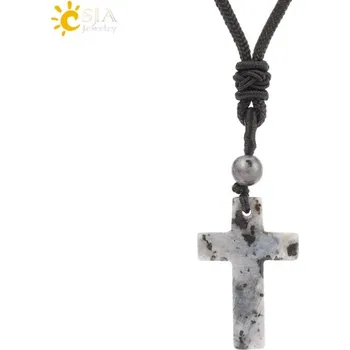 Přívěsek Přívěsek kříž | Minerální náhrdelník, pánský přívěsek - Černý labradorit