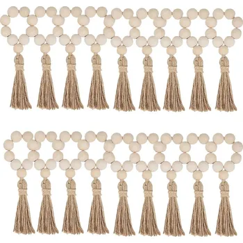 Dřevěné korálky na ubrousky s třásněmi | kroužky na ubrousky | boho dekorace - 18KS