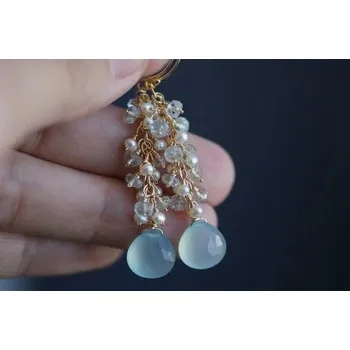 Náušnice Visací náušnice s korálkami a minerály | visací náušnice, luxusní šperk - Zlato ---A10A2