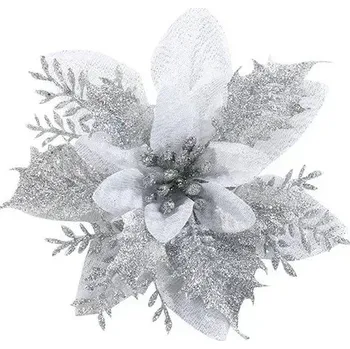 Vánoční dekorace Vánoční květiny se třpytkami 14 cm | vánoční dekorace, umělé květy - SL , 5ks