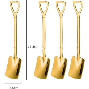 Příbor Stylové nerezové lžičky s motivem lopaty a rýče | servírovací lžíce, kuchyňské náčiní - Zlato 02-4ks