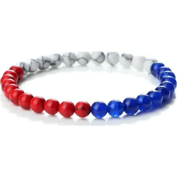 Náramek Náramek minerální s motivem vlajky, trikolora z přírodního kamene | dárek pro muže, dárek pro ženy - Modrá Bílá Červená