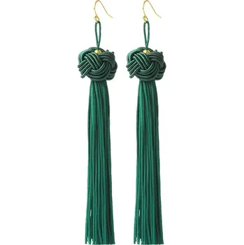 Náušnice Dlouhé barevné náušnice s třásněmi | výrazné šperky, trendy náušnice - Tmavě zelená