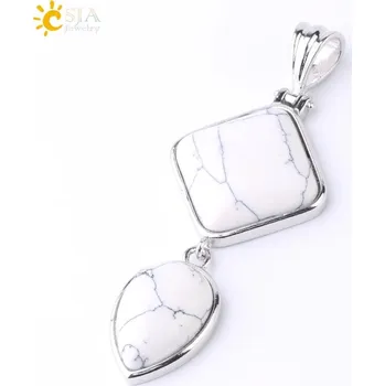 Přívěsek Přívěsek z přírodního kamene ve tvaru kapky | dámský přívěsek, krystal náhrdelník - Bílá tyrkysová