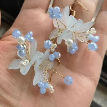 Náušnice Visací náušnice s korálkami a minerály | visací náušnice, luxusní šperk - Zlato --- SA10