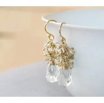 Náušnice Visací náušnice s korálkami a minerály | visací náušnice, luxusní šperk - Zlato --- A2