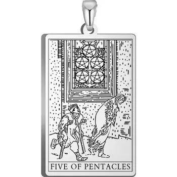 Přívěsek Tarot přívěsek pro náhrdelník | ocelový přívěsek, přívěsek s motivem karet - PĚT PENTAKLÍKŮ 1