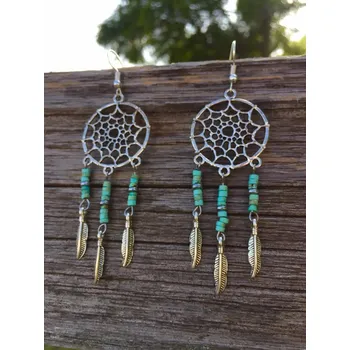 Náušnice Visací náušnice s lapačem snů a minerály | minerální šperky | dámské náušnice - A12