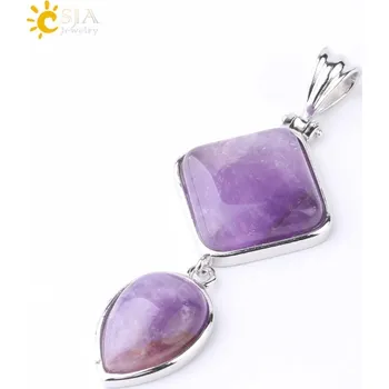 Přívěsek Přívěsek z přírodního kamene ve tvaru kapky | dámský přívěsek, krystal náhrdelník - Ametyst