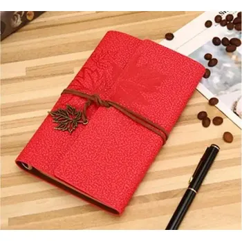 Zápisník Luxusní koženkový vintage zápisník a5 | cestovní deník, školní zápisník s přírodním motivem - Červený , A6 185 x 125 mm