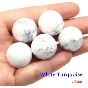 Korálek Přírodní minerální kuličky 20 mm | ametyst korálky | koule z kamene - Bílá tyrkysová , 5 KS