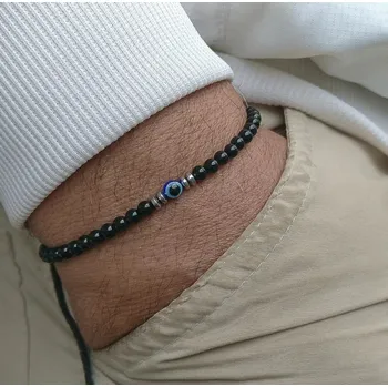 Náramek Minimalistický korálkový náramek z minerálních kamenů | pánský náramek, korálkový doplněk - A-135