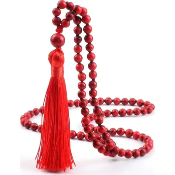 Náhrdelník Japamala korálkový náhrdelník 108 korálků | buddhistický šperk, pánský náhrdelník - Červený