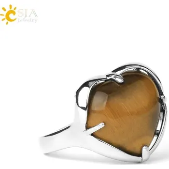 Prsten Nastavitelný prsten s přírodním kamenem | dámský prsten, zásnubní prsten - tygří oko