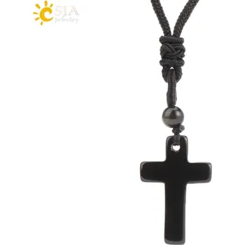 Přívěsek Přívěsek kříž | Minerální náhrdelník, pánský přívěsek - Černý obsidián
