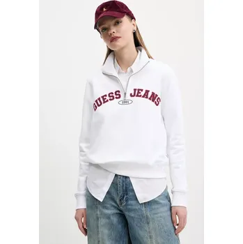 Dámská mikina Bavlněná mikina Guess Jeans dámská, bílá barva, s aplikací, W5RQ25 K68I4 W5RQ25.K68I4 00X, vel. XL
