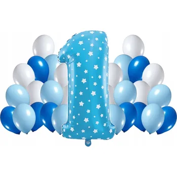 Balónek Sada balónků MODRÉ hvězdičky 1. NAROZENINY 100 cm