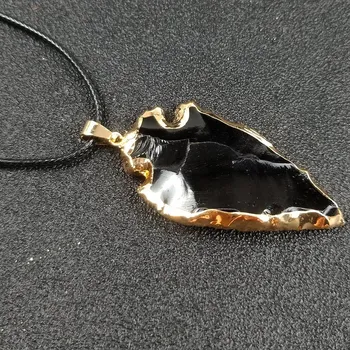 Přívěsek Černý obsidiánový přívěsek, šíp se zlatým okrajem | šípový amulet, obsidián šíp - 1PC Nepravidelný