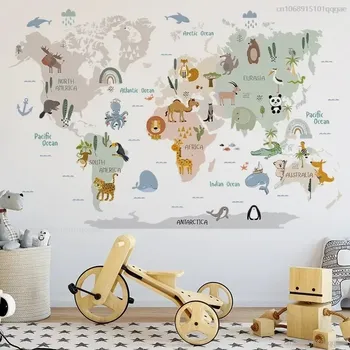 Samolepící dekorace Dětská mapa na zeď se zvířátky | samolepky na zeď | dekorace do dětského pokoje