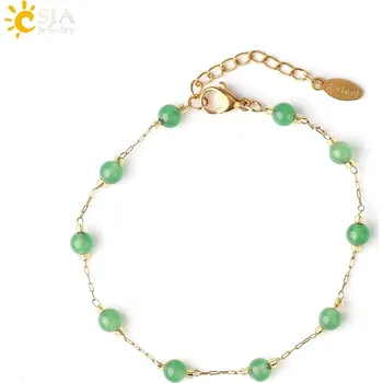 Náramek Jemný dámský náramek s přírodními kameny | elegantní náramek, ocelový náramek - Zelený avanturín