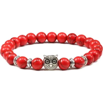 Náramek Stylový náramek z minerálů | korálkový náramek, pánský šperk - Červená sova