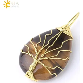 Náhrdelník Minerální talisman se stromem života | náhrdelník, minerální šperk - Tygří oko A