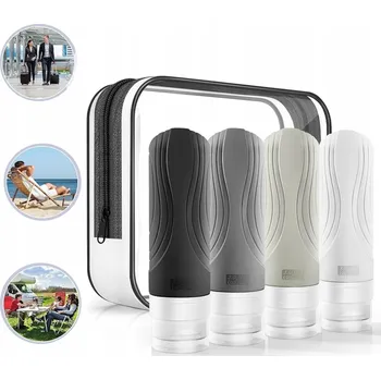 Kosmetická taška Cestovní lahvičky na kosmetiku, silikonové nádobky, 4 x 90 ml + kosmetická taštička