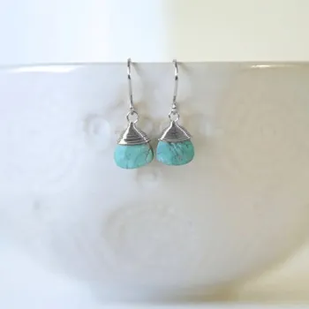 Náušnice Visací náušnice s tyrkysem | visací náušnice, originální šperk - stříbro---A45