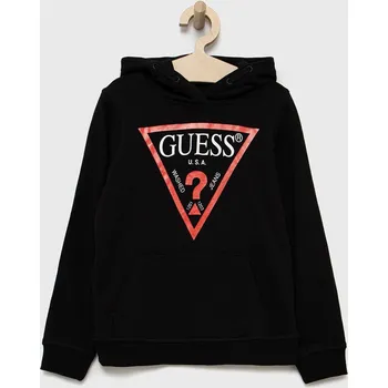 Chlapecká mikina Dětská bavlněná mikina Guess černá barva, s potiskem L92Q09.KAUG0 99X, vel. 166-175