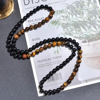 Náhrdelník Korálkový minerální náhrdelník | dlouhý náhrdelník - Tygří oko Onyx