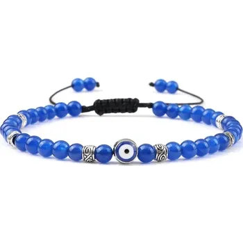 Náramek Náramek minerální 4 mm korálky | unisex náramek, ochranný náramek - Modrý chalcedon-2