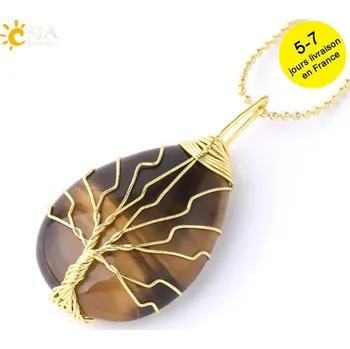 Náhrdelník Minerální talisman se stromem života | náhrdelník, minerální šperk - Řetízek tygřího oka A