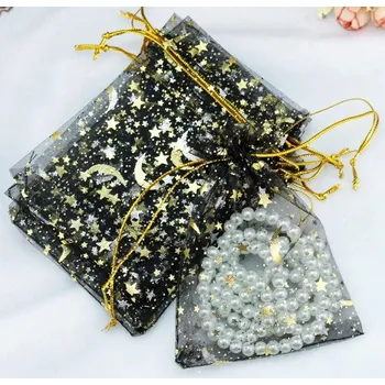 Dárková taška 25 ks Vánoční dárkové organza sáčky | organza sáčky | dárkové sáčky - 25ks černé , 7 x 9 cm