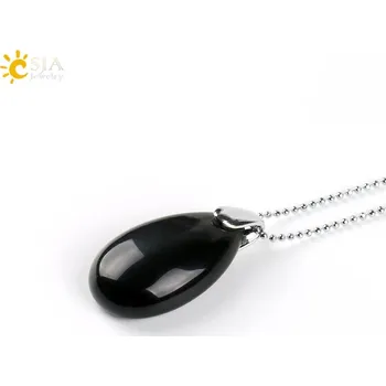 Přívěsek Minerální přívěsek ve tvaru vodní kapky | přívěsek, krystalový šperk - Obsidiánový řetěz