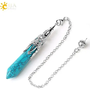 Náhrdelník Kyvadlový náhrdelník nejen pro věštění | věštecké kyvadlo, kyvadlo z minerálu - Modrá tyrkysová