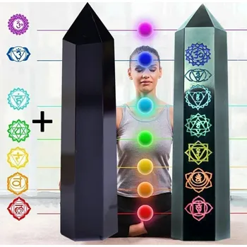 Čakrový obelisk z přírodního minerálu | čakrový krystal | krystalická hůlka - Čakry-obsidián , Výška cca 70-80 mm