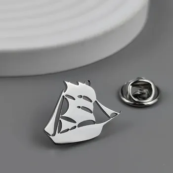 Brož Dámská brož plachetnice z oceli | módní odznak - Stříbro