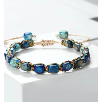 Náramek Přírodní náramek z kamenných korálků | náramek pro ženy | náramek pro muže - Tmavě modrá